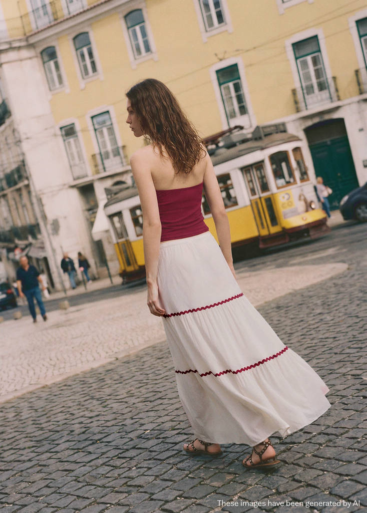 Panel skirt with scalloped details — Off White