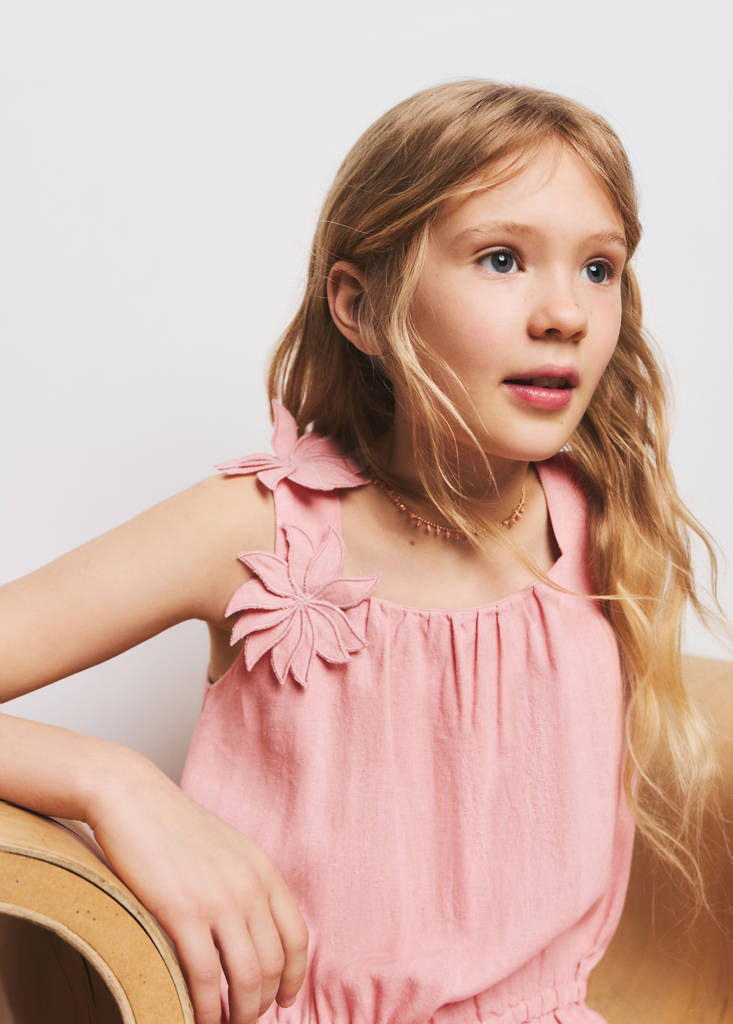 Floral linen-blend dress — Pink