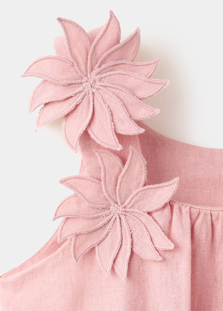 Floral linen-blend dress — Pink