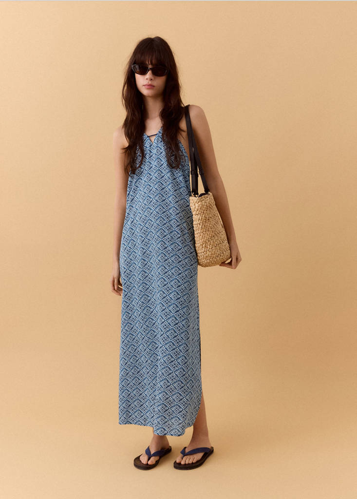 Halter-neck linen dress — Navy