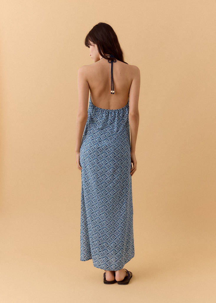 Halter-neck linen dress — Navy