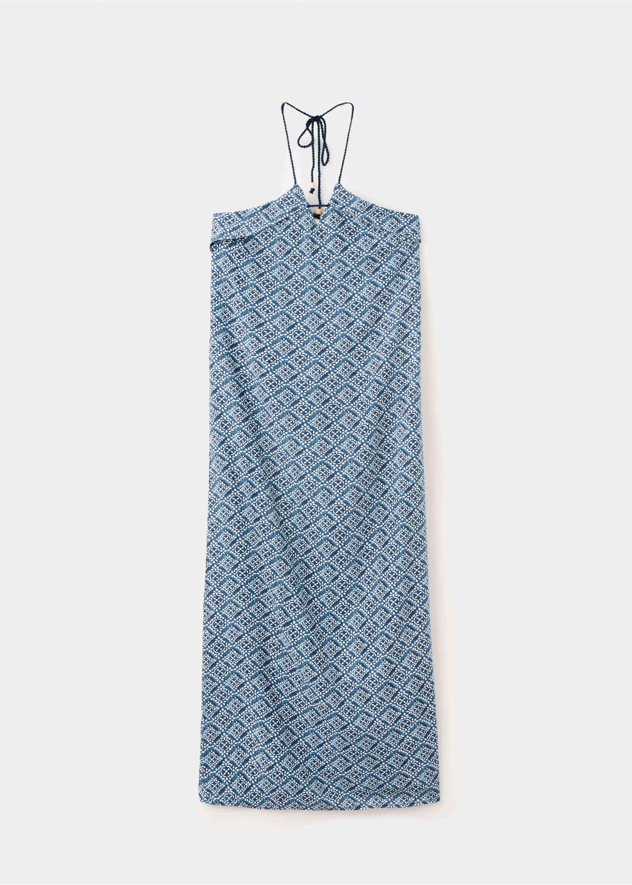 Halter-neck linen dress - Article without model, Navy. Ref: 27077136-00.
