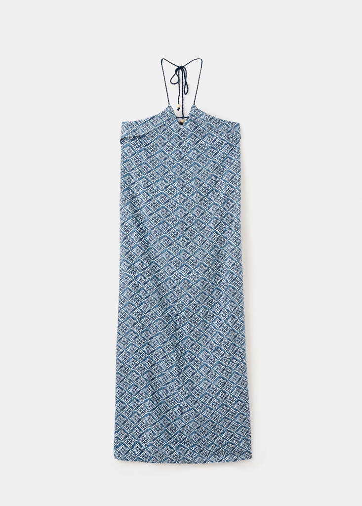Halter-neck linen dress — Navy