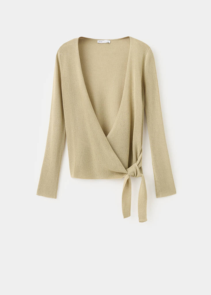 Knitted cardigan with bow — Aqua Green