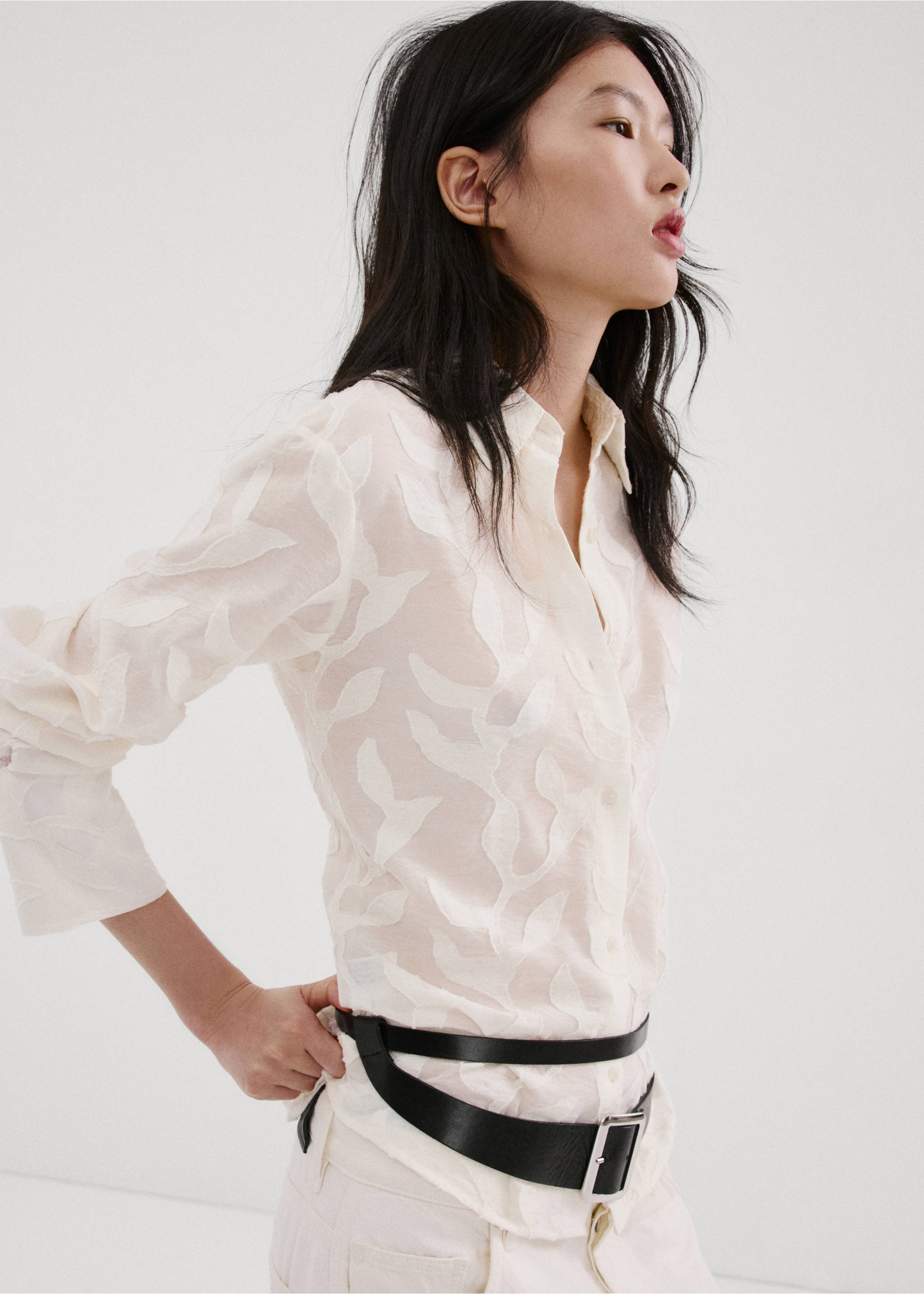 Floral embroidery blouse - Medium plane, Off White. Ref: 27077140-00.