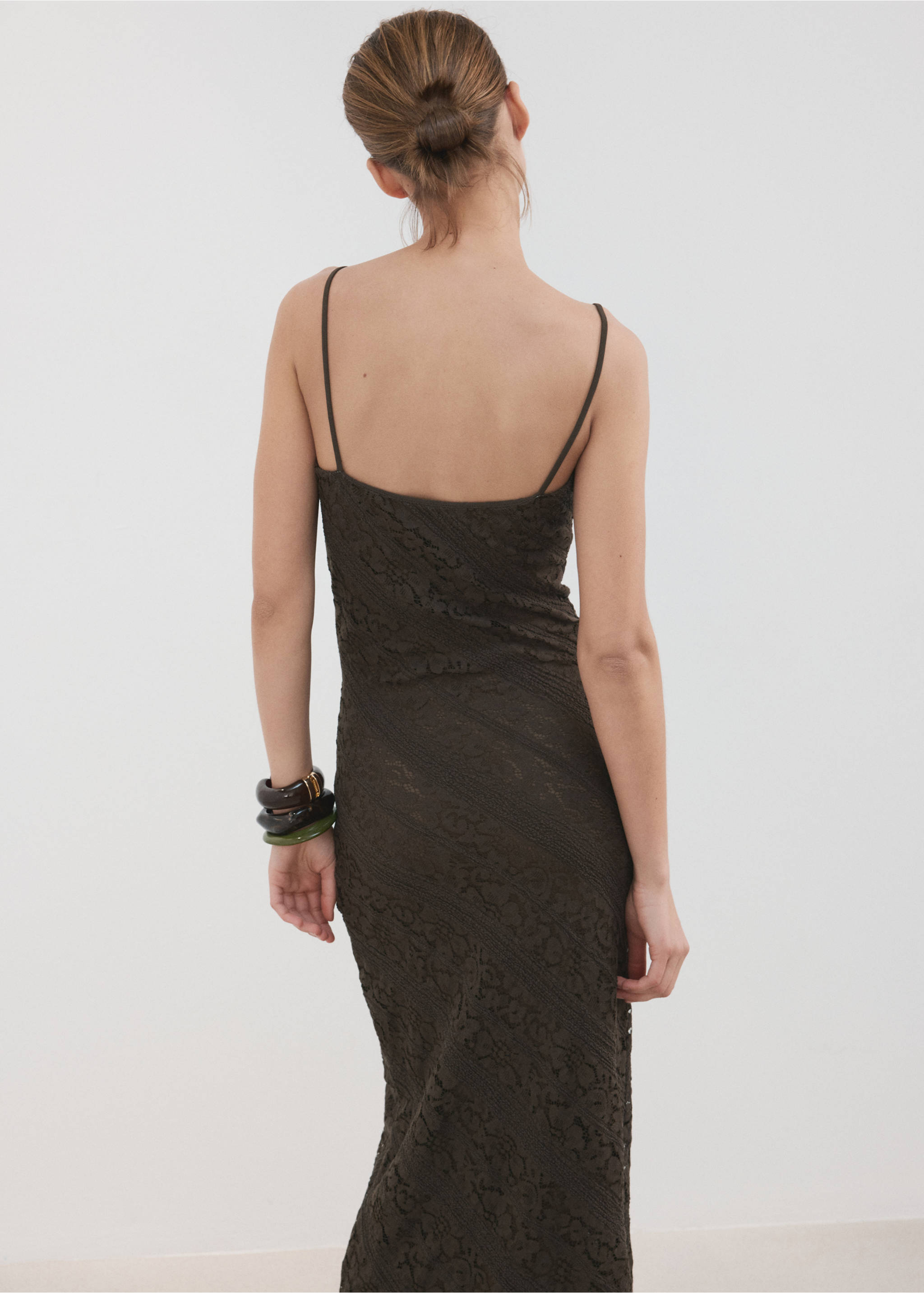 Semi-transparent lace long dress - Reverse of the article, Brown. Ref: 27077142-00.