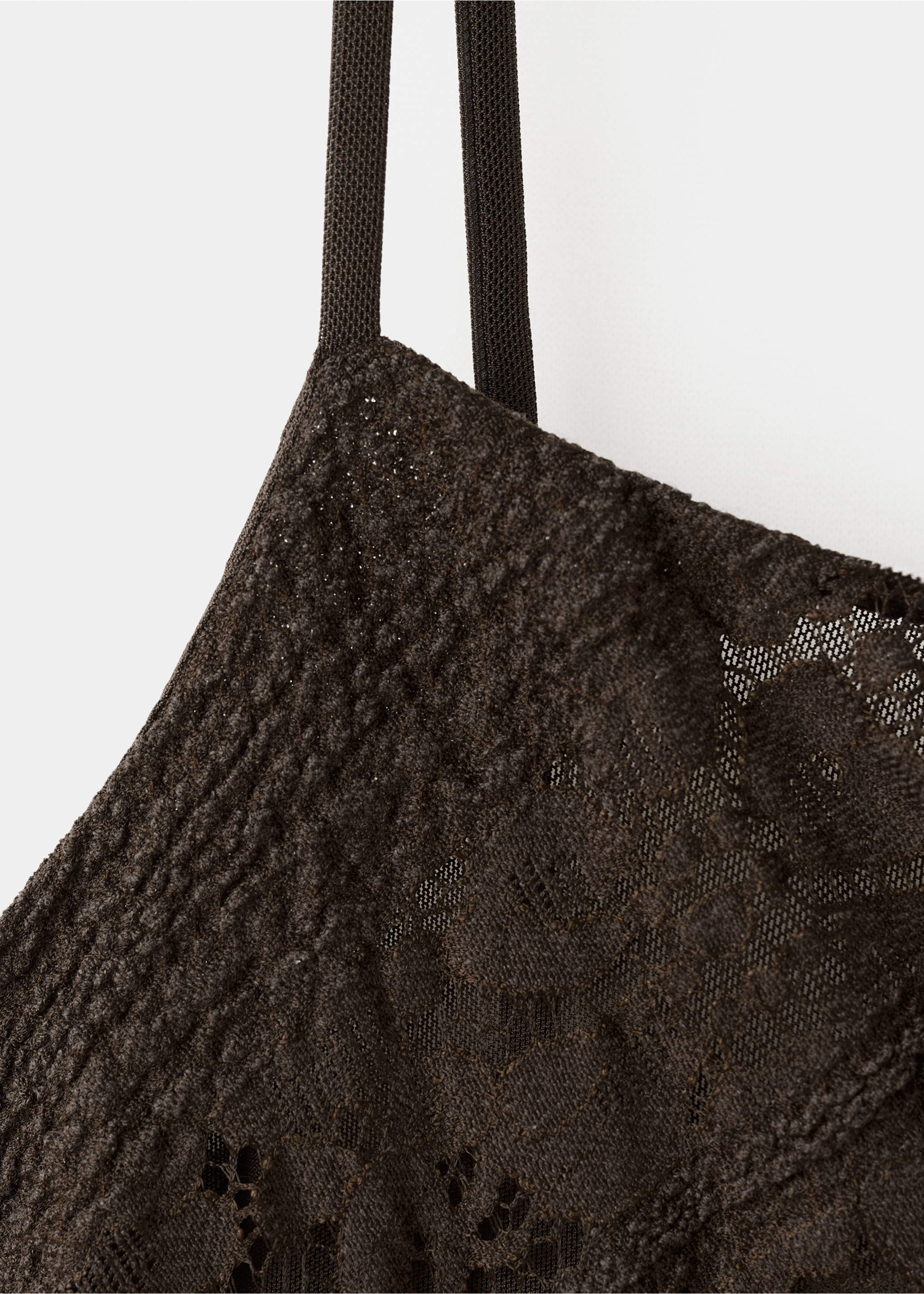 Semi-transparent lace long dress - Details of the article 8, Brown. Ref: 27077142-00.