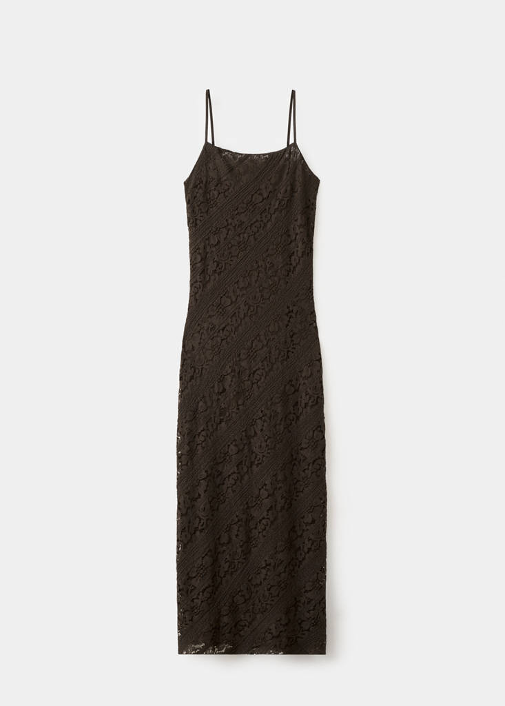 Semi-transparent lace long dress — Brown