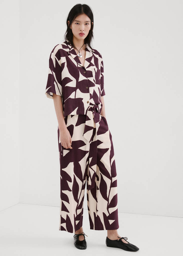 Printed straight trousers — Ecru
