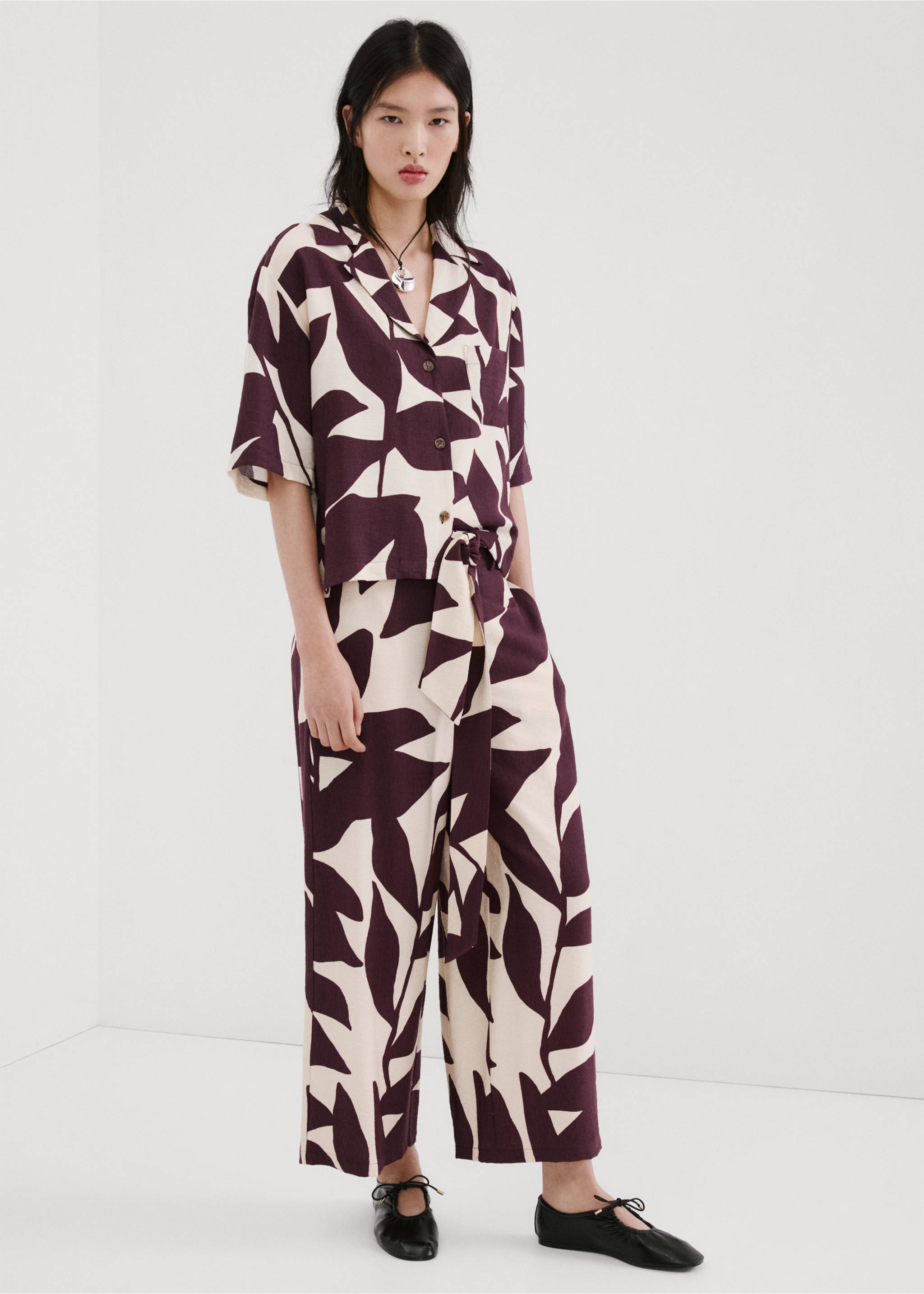 Printed straight pants - General plane, Ecru. Ref: 27077144-00.