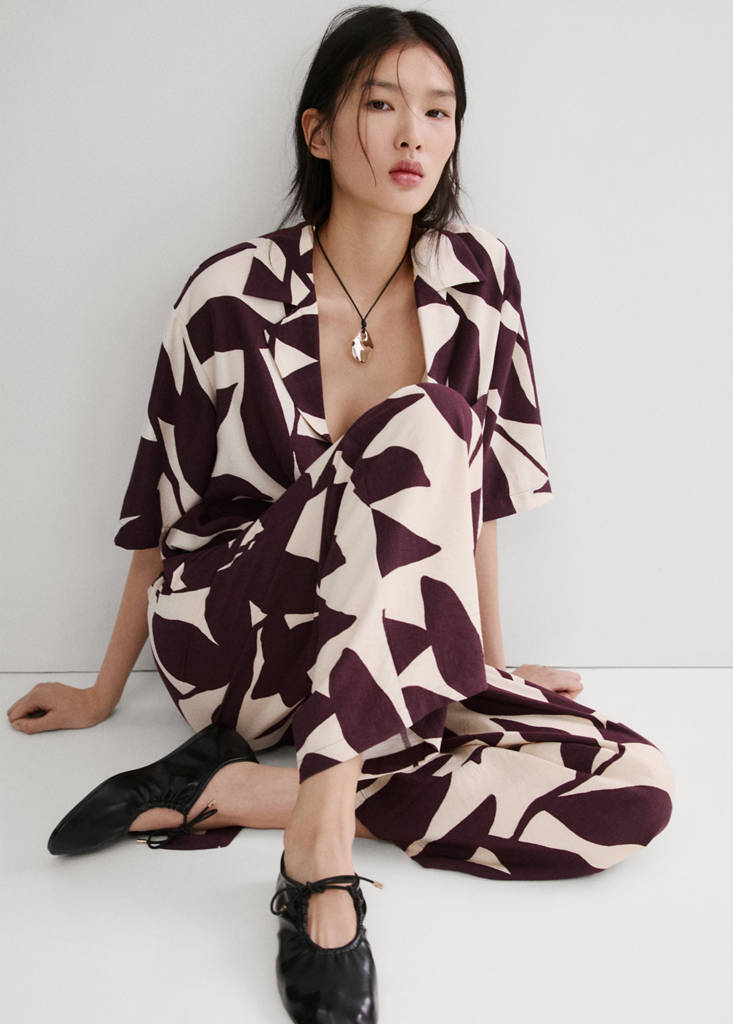 Printed straight trousers — Ecru