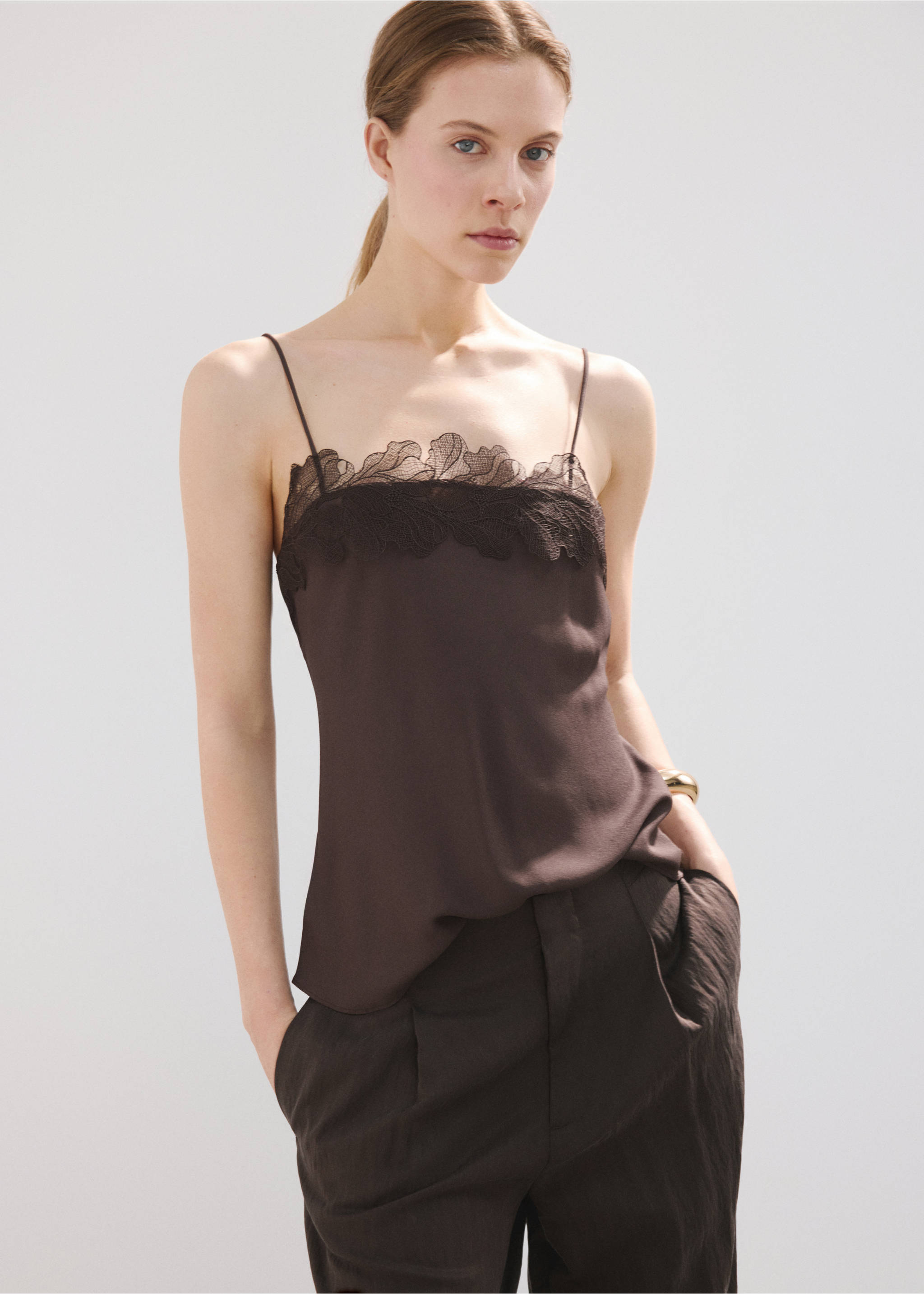 Lace trim top - Medium plane, Chocolate. Ref: 27077145-00.