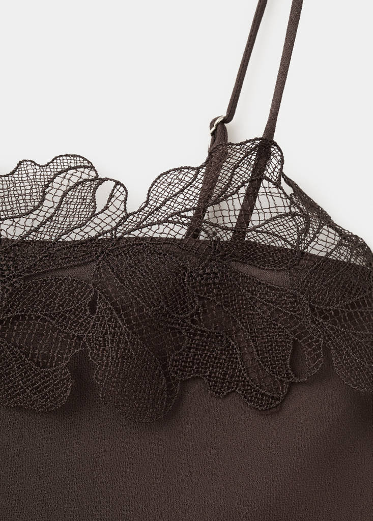 Lace trim top — Chocolate