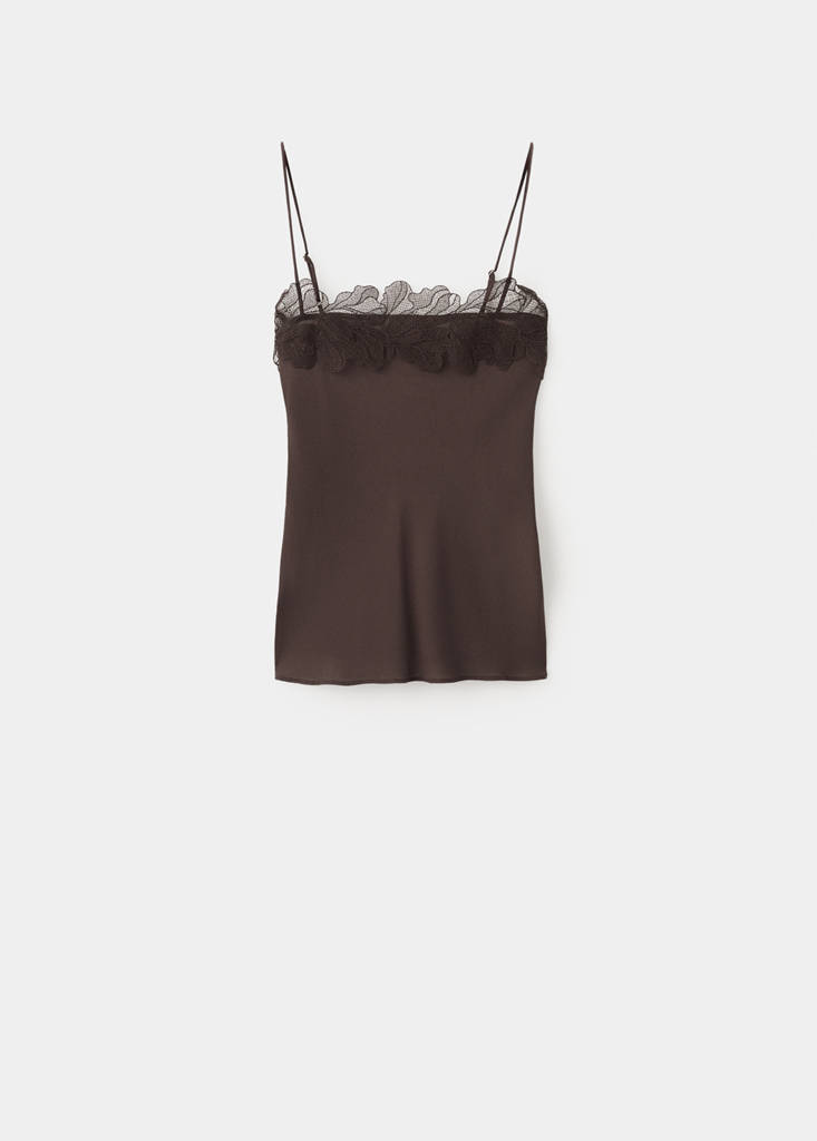 Lace trim top — Chocolate