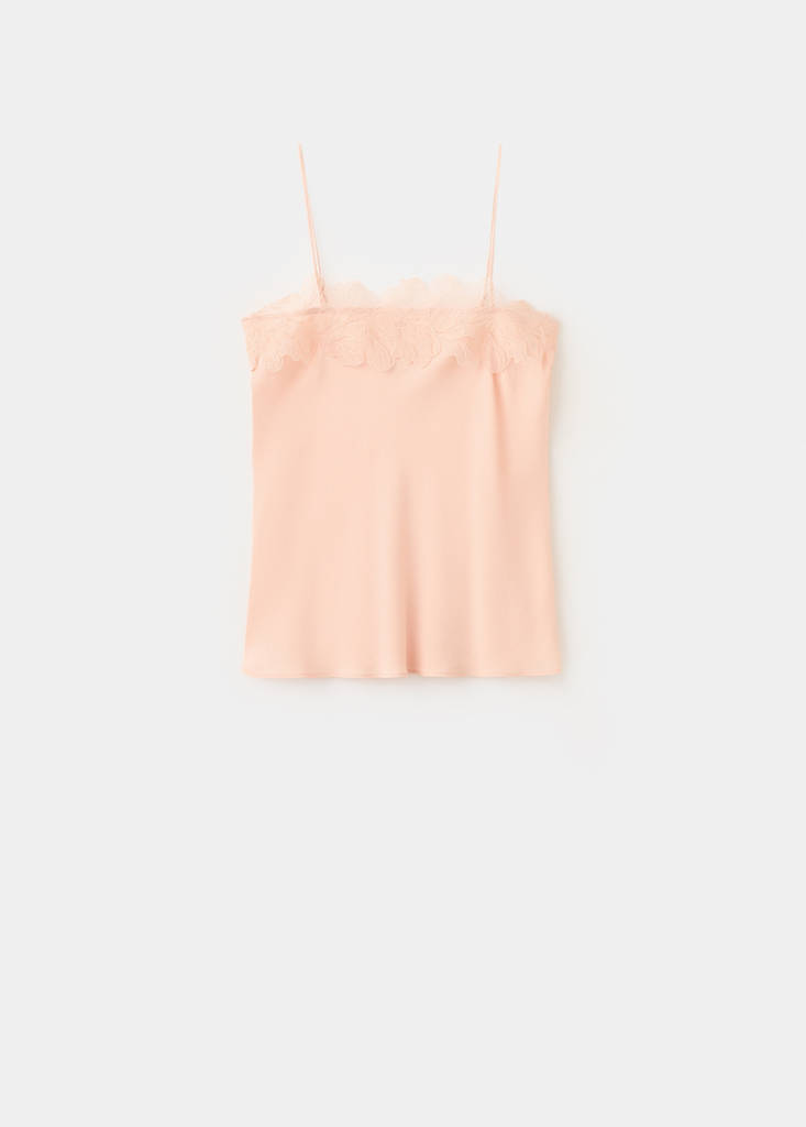 Lace trim top — Pink