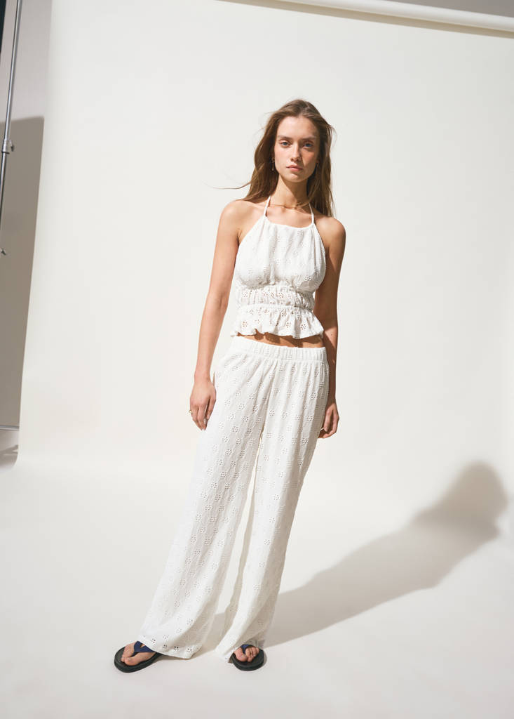 Halter top with embroidered details — Off White