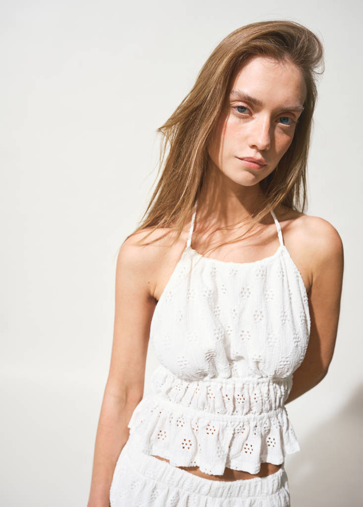 Halter top with embroidered details — Off White