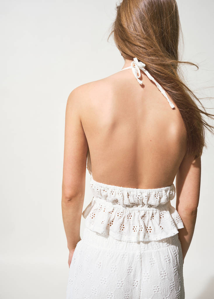 Halter top with embroidered details — Off White