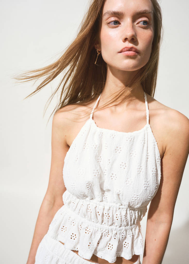 Halter top with embroidered details — Off White