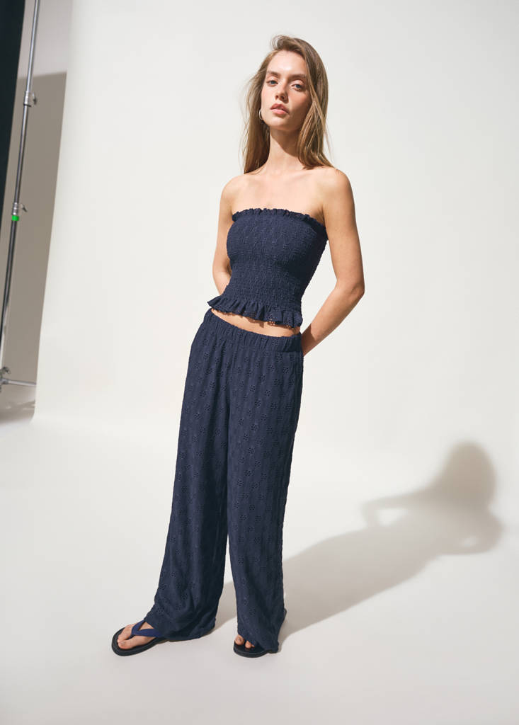 Ruched strapless top — Navy