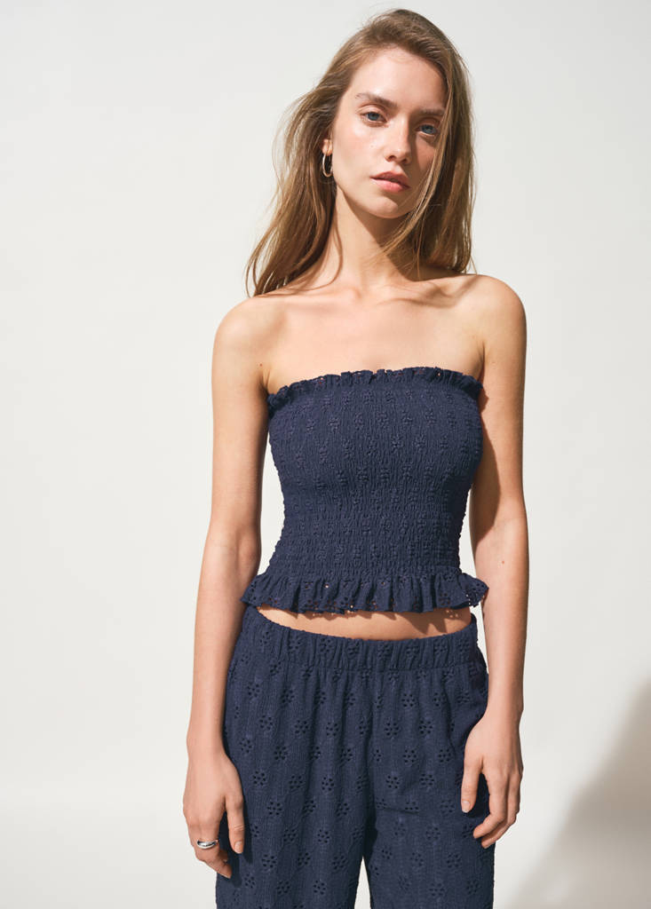 Ruched strapless top — Navy