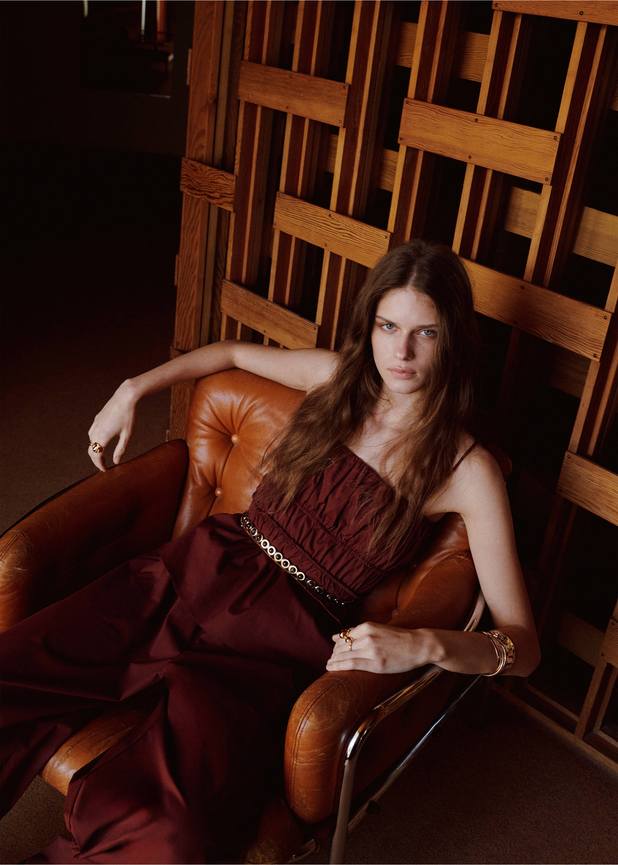 Ruched cotton top - Medium plane, Burnt Orange. Ref: 27077148-00.