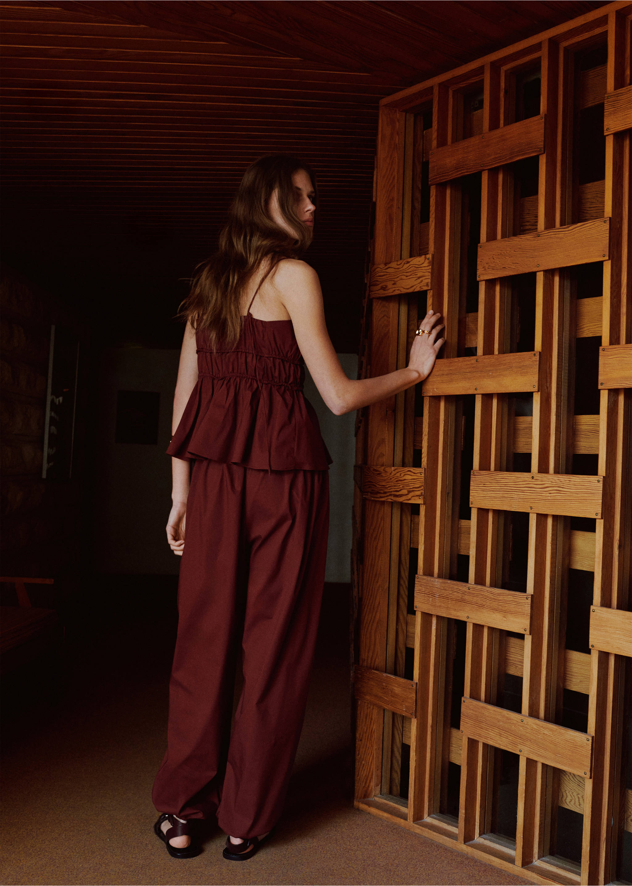 Ruched cotton top - Reverse of the article, Burnt Orange. Ref: 27077148-00.