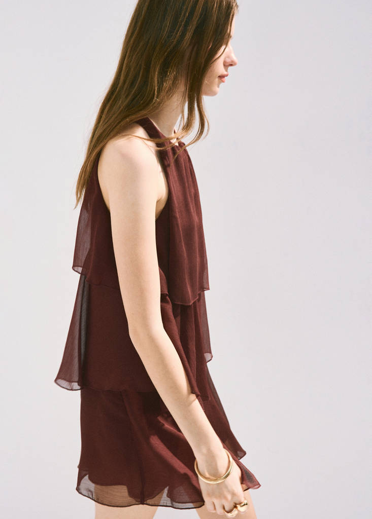 Short ruffled dress — Chocolate