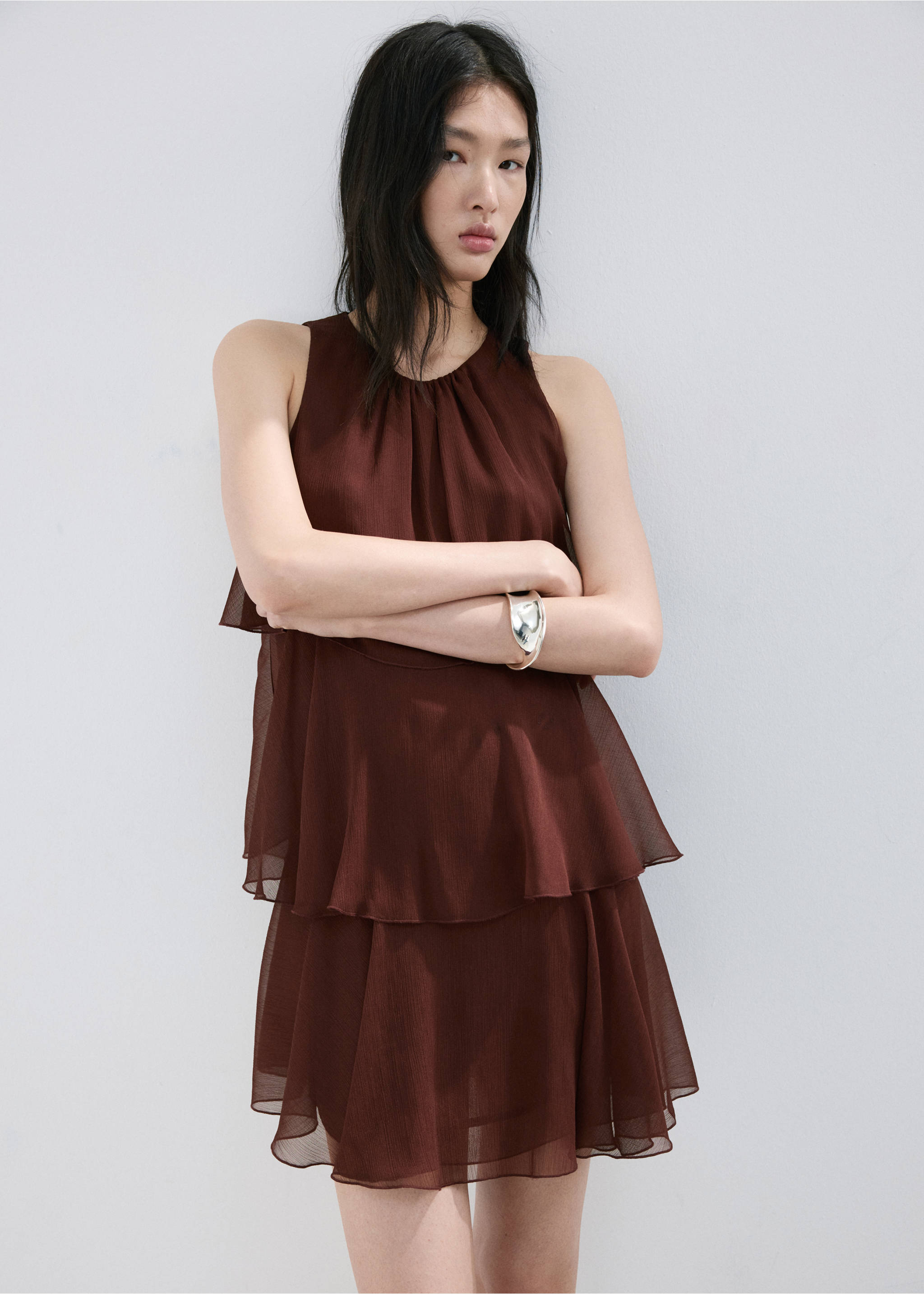 Ruffled draped dress - Medium plane, Chocolate. Ref: 27077149-00.