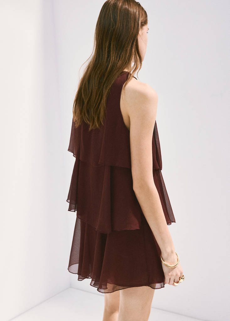 Short ruffled dress — Chocolate