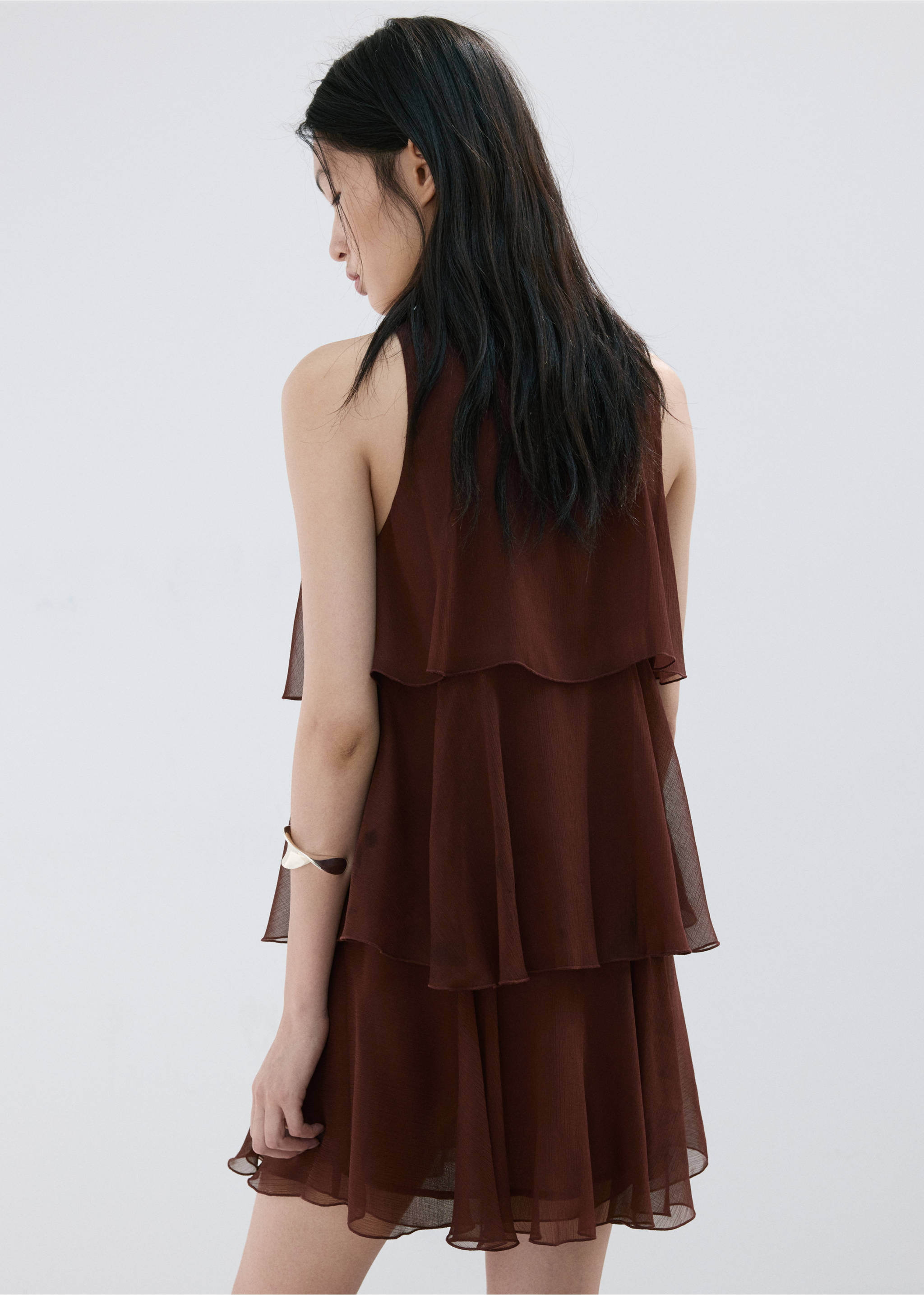 Ruffled draped dress - Reverse of the article, Chocolate. Ref: 27077149-00.