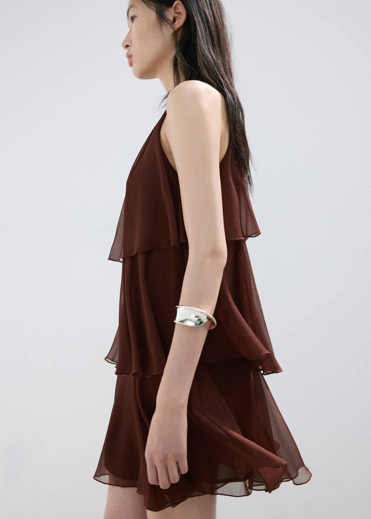 Short ruffled dress — Chocolate