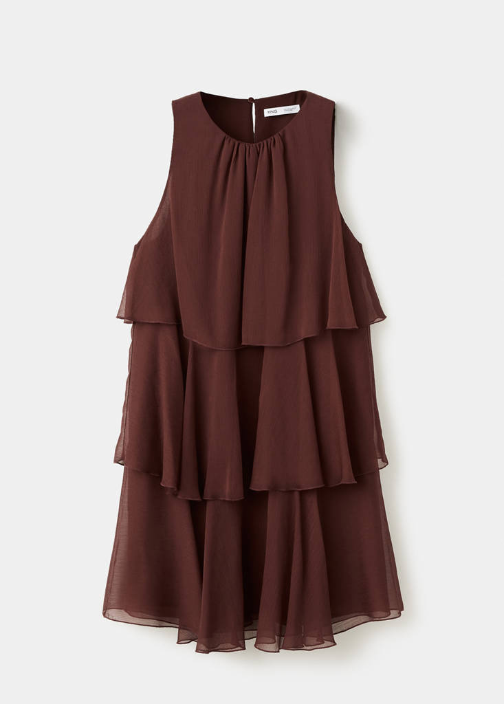 Short ruffled dress — Chocolate
