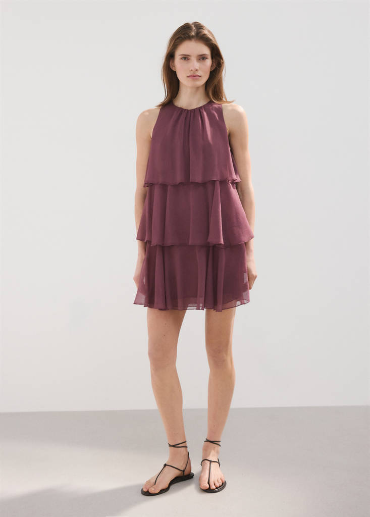 Short ruffled dress — Burgundy