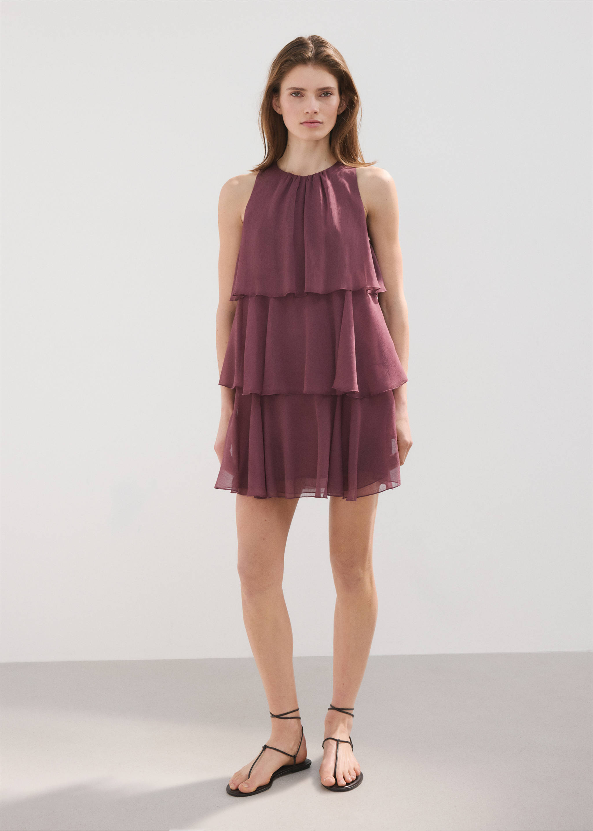 Ruffled draped dress - General plane, Burgundy. Ref: 27077149-00.