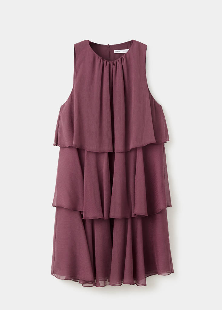 Short ruffled dress — Burgundy