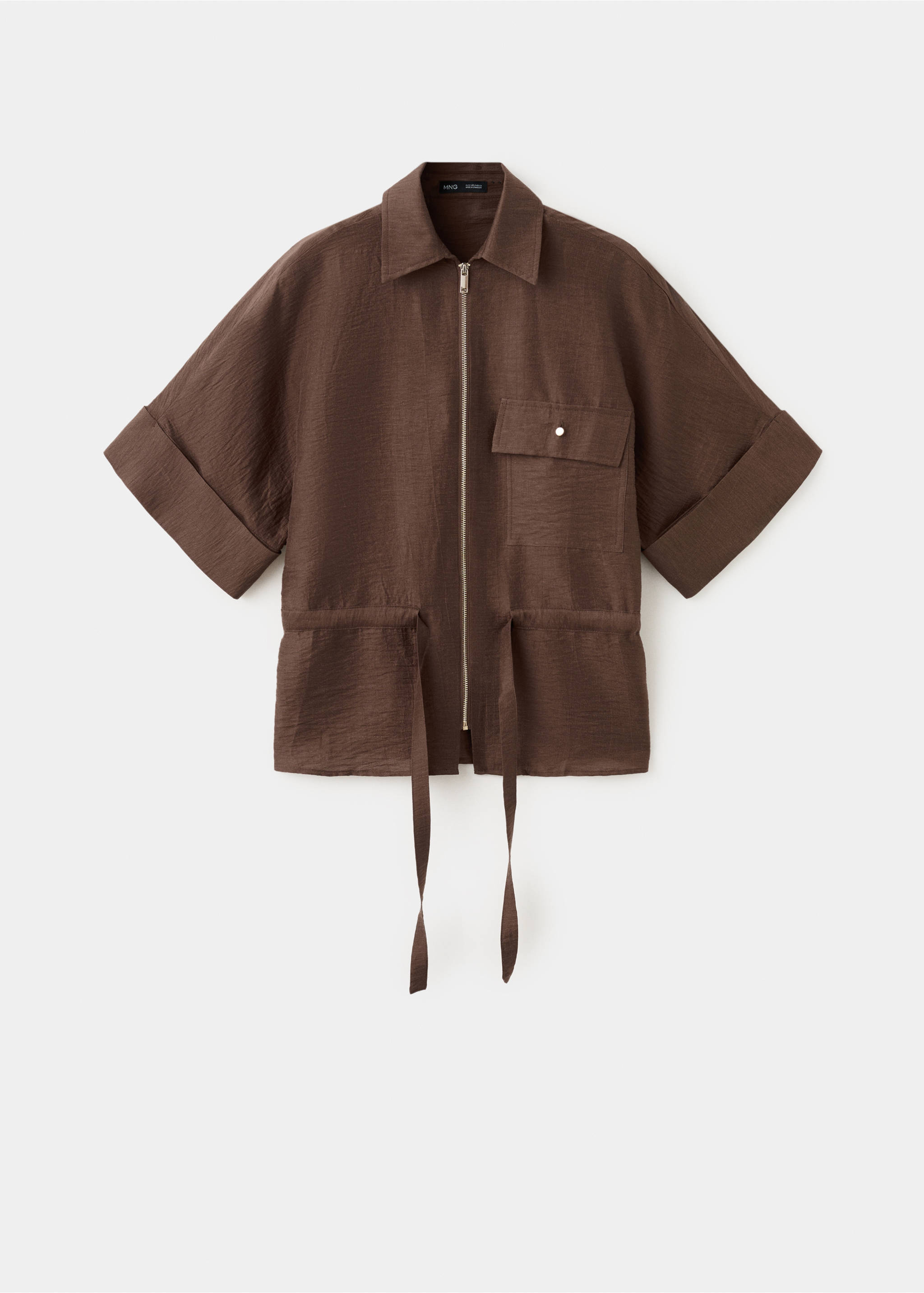 Linen blouse with belt - Article without model, Brown. Ref: 27077150-00.