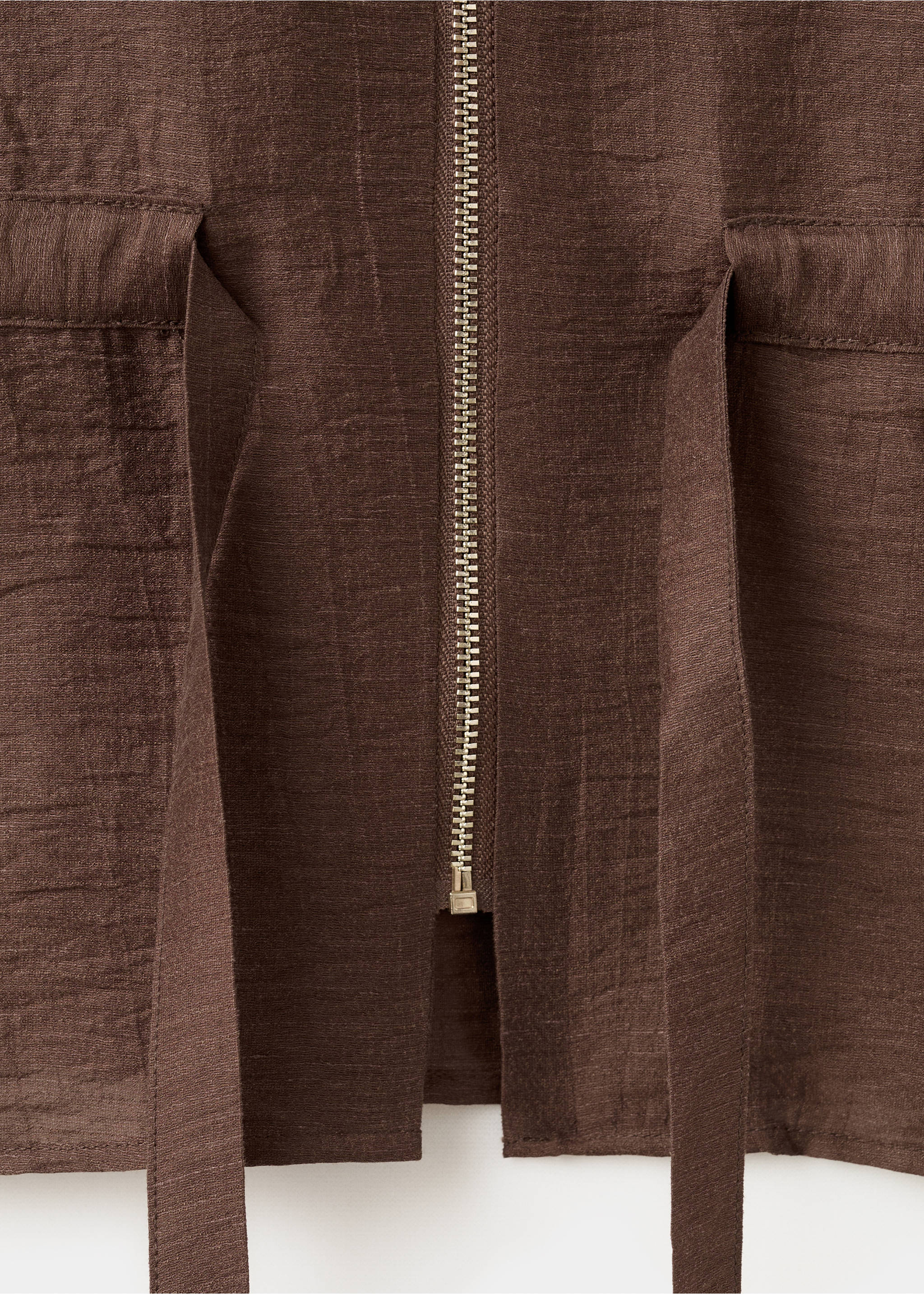 Linen blouse with belt - Details of the article 8, Brown. Ref: 27077150-00.