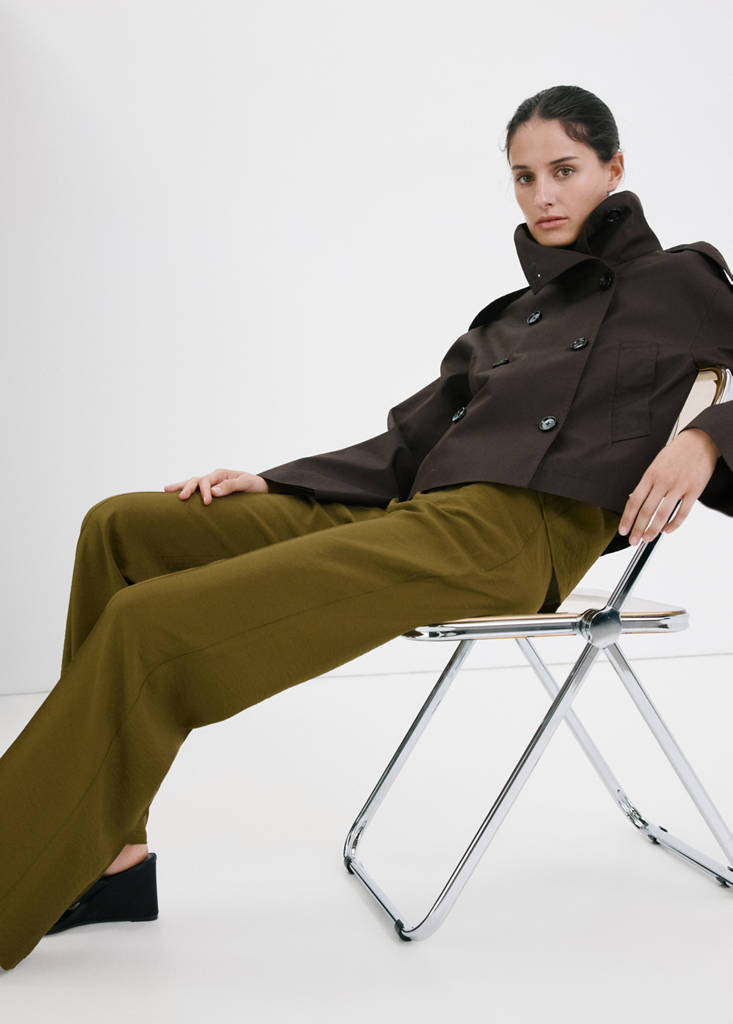 Straight mid-rise trousers — Green