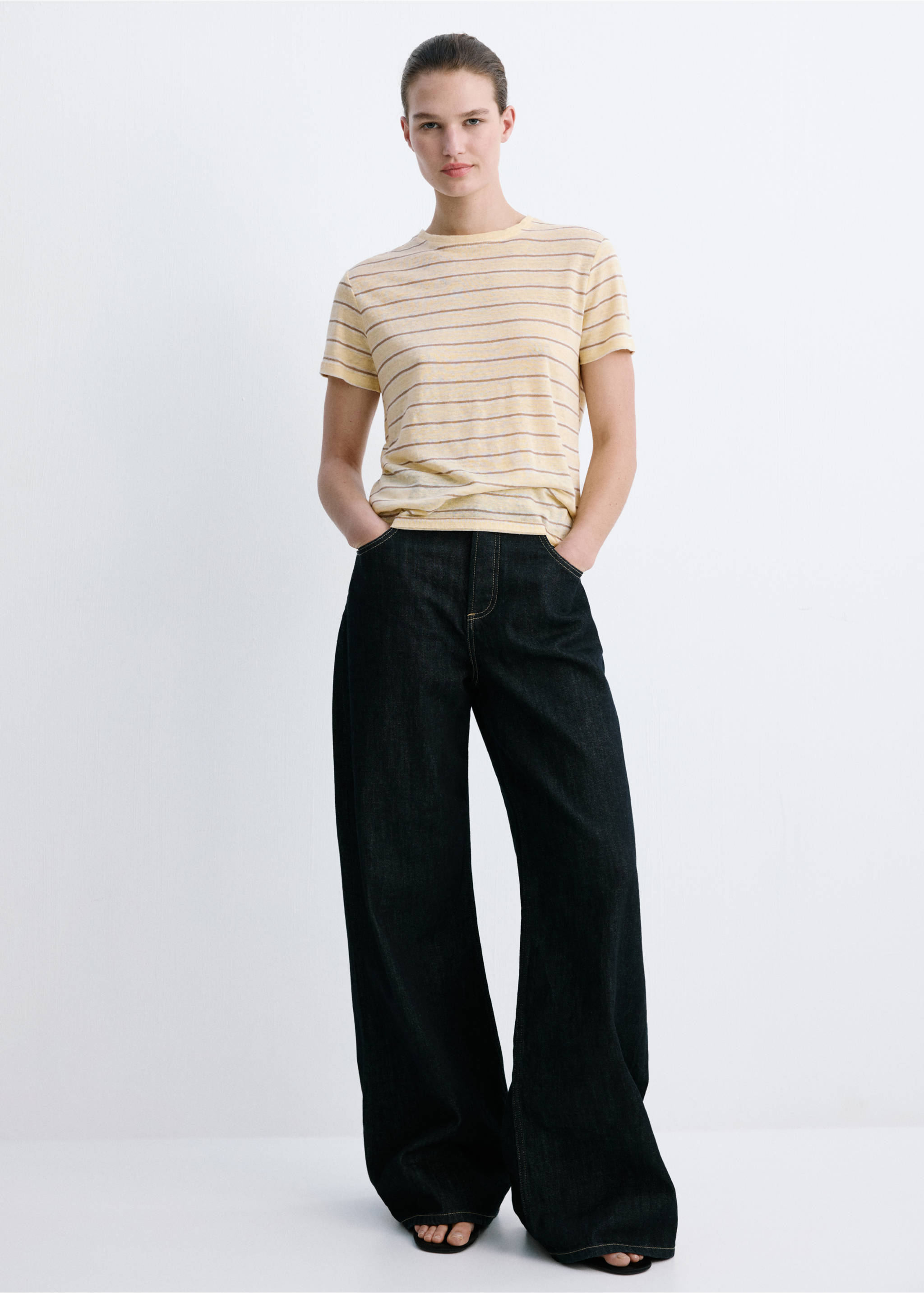 Short-sleeved linen t-shirt - General plane, Yellow. Ref: 27077154-00.