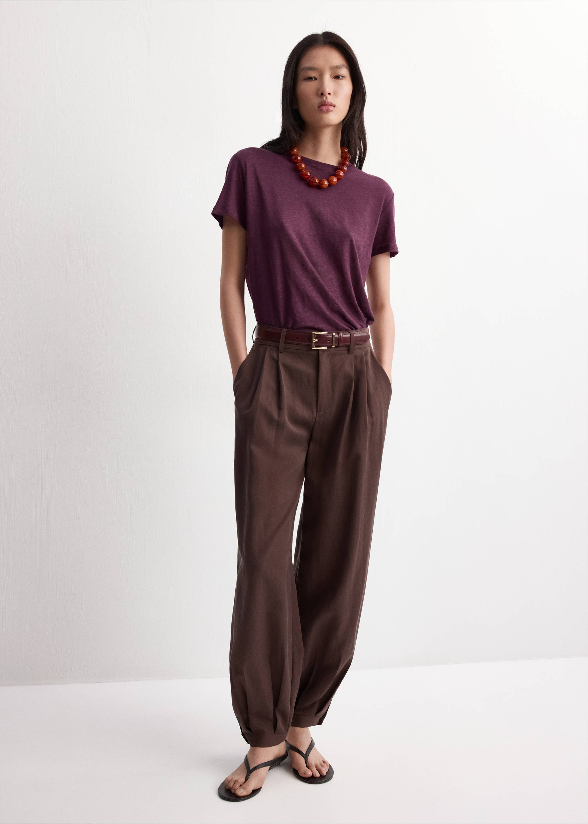 Short-sleeved linen t-shirt - General plane, Wine. Ref: 27077154-00.