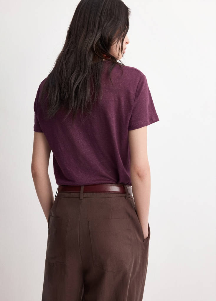 Short-sleeved linen t-shirt — Wine