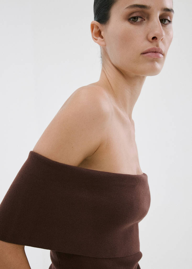 Strapless knitted top — Chocolate