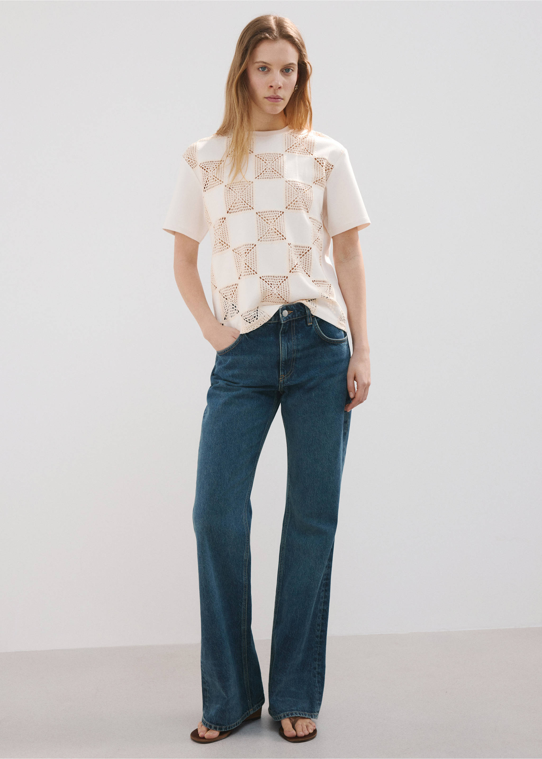 Samarreta estampat ganxet - Pla general, Blanc trencat. Ref: 27077156-00.