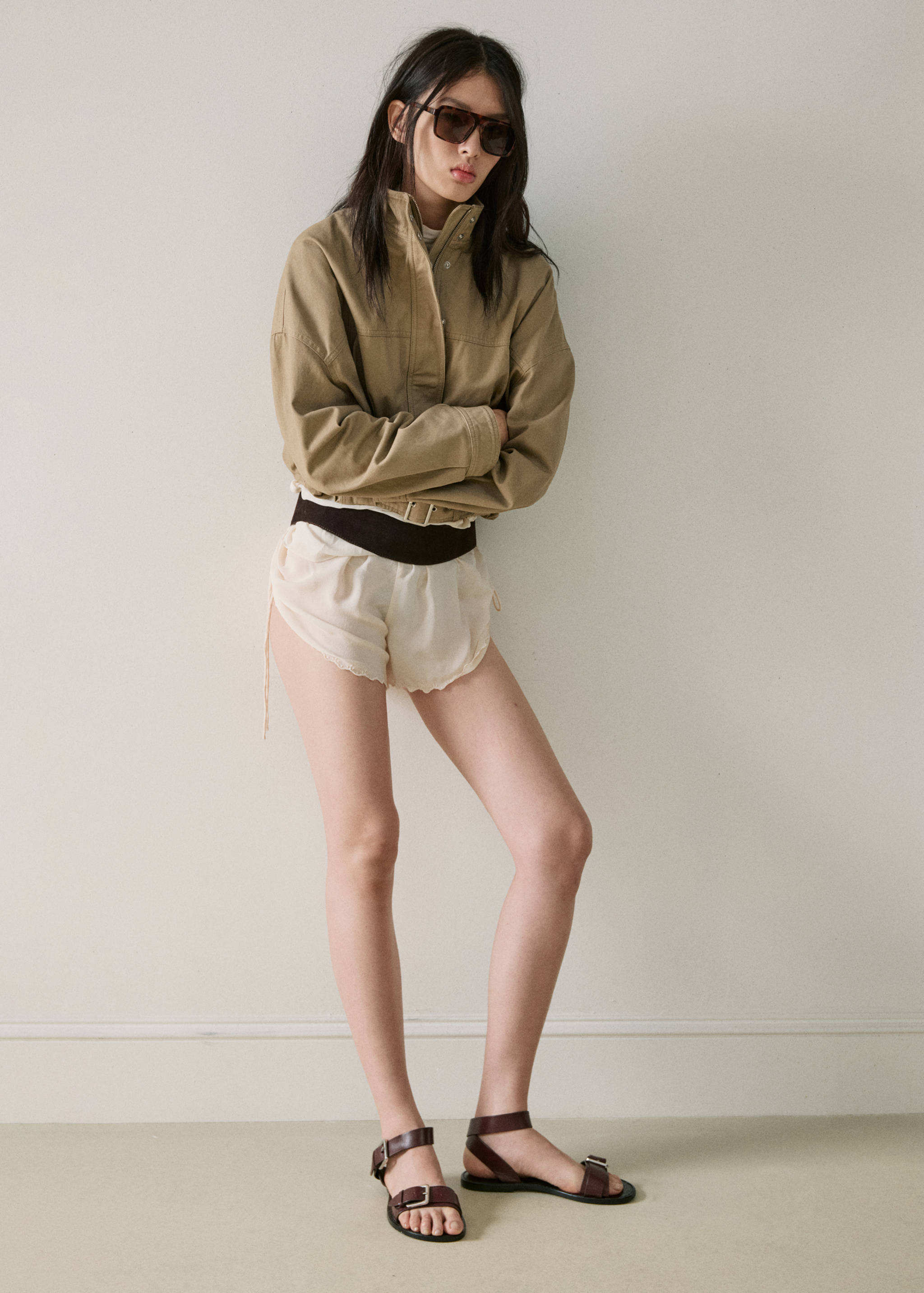 Denim jacket with belt - General plane