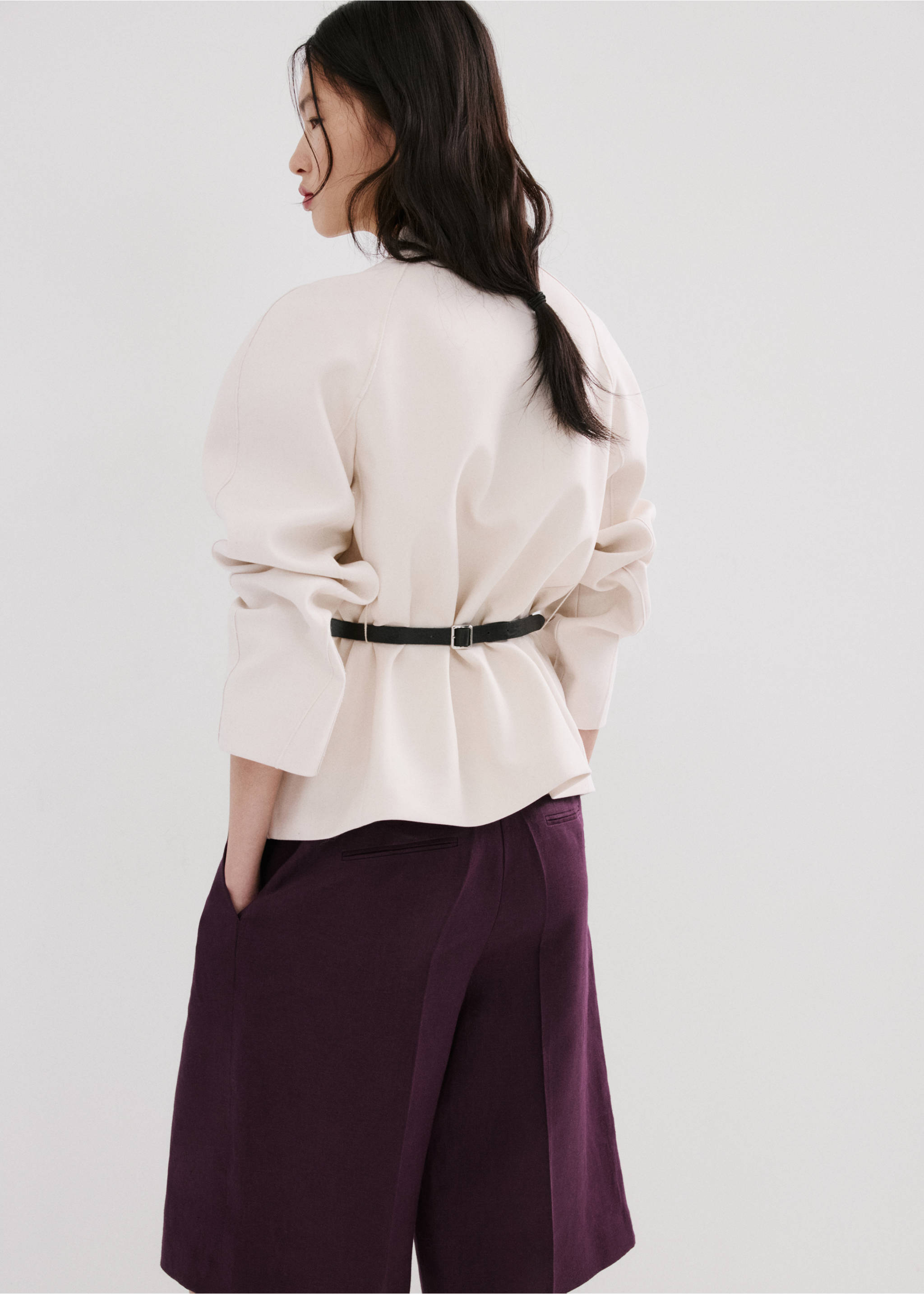 Bermudas lino rectas - Reverso del artículo, Morado. Ref: 27077158-00.