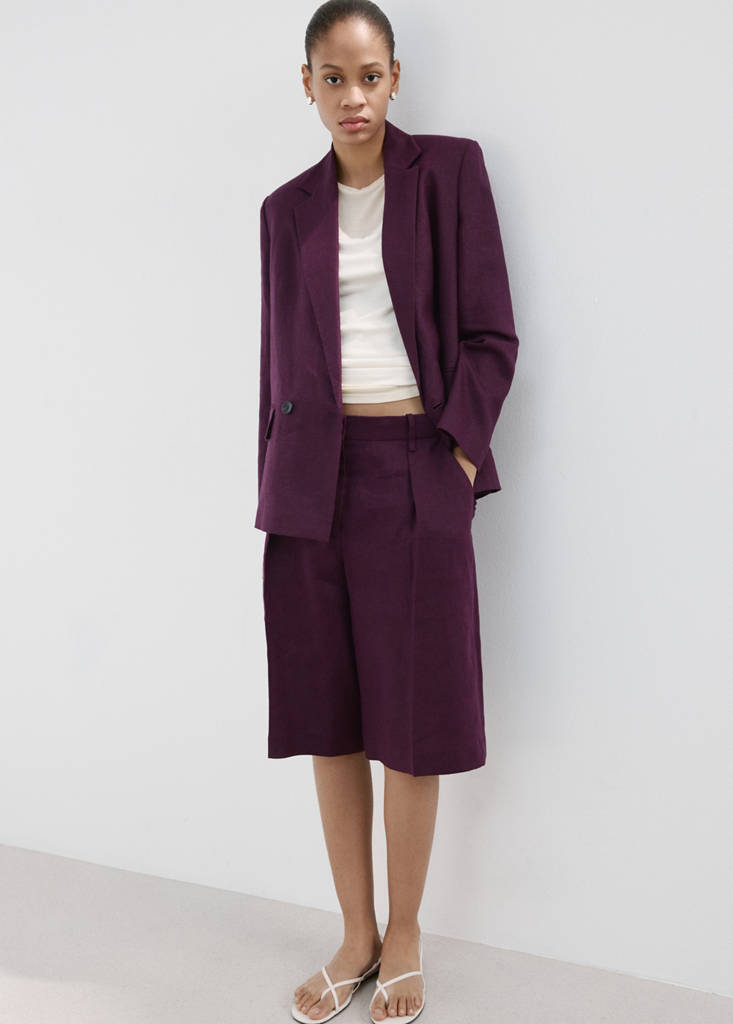 Straight linen Bermuda shorts — Purple