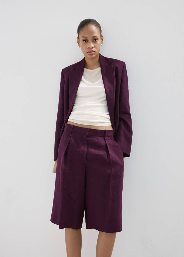 Straight linen Bermuda shorts — Purple