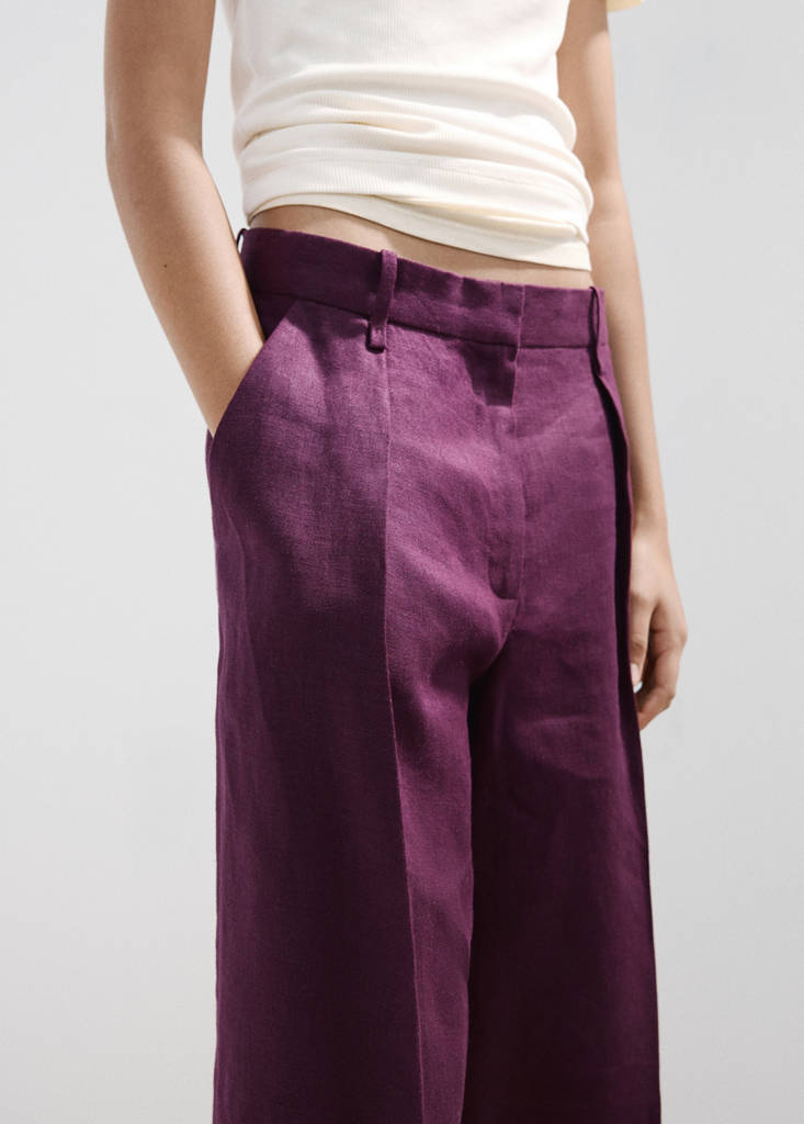 Straight linen Bermuda shorts — Purple