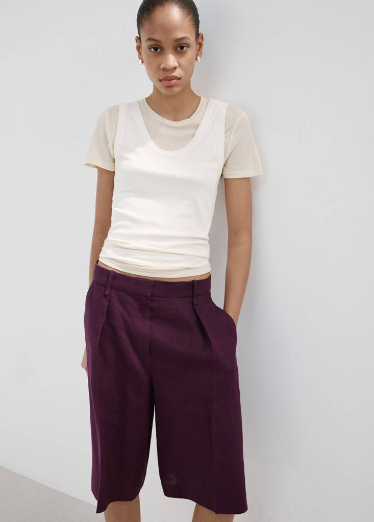 Straight linen Bermuda shorts — Purple